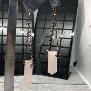 Vintage artisan big pink quartz statement dangle drop earrings boho festival